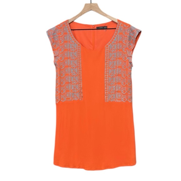 THML Dresses & Skirts - THML Embroidered Short Sleeve Boho Mini Tunic Dress Coral Size Medium